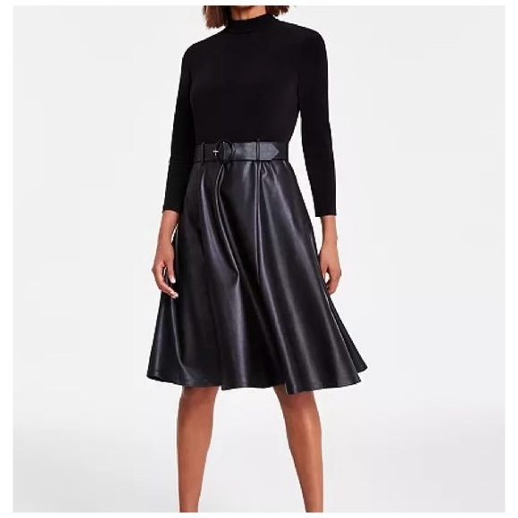 Calvin Klein Dresses & Skirts - Calvin Klein Mock-Neck Faux-Leather
A-Line Dress